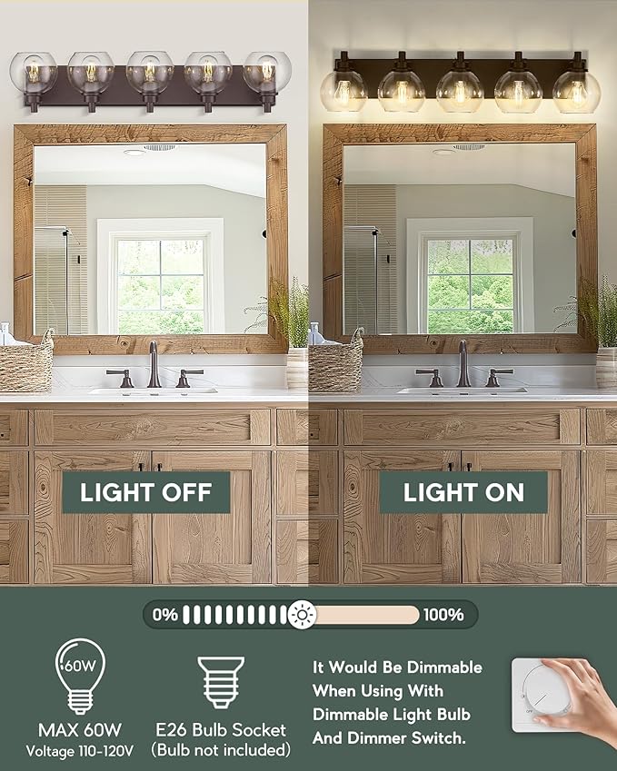 METWET Bathroom Light Fixtures Over Mirror, 5-Light Oil Rubbed Bronze Bathroom