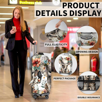 Travel Luggage Cover,Flowers ElephantTheme Suitcase Cover Accessory Kit, Luggage Tag, and Comfortable Luggage Handle Wrap, Washable Luggage Suitcase Protector (22-24 inch,M)