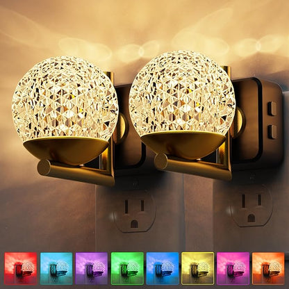L LOHAS LED Night Lights Plug Into Wall 2 Pack, Dusk to Dawn Sensor, 10-Color