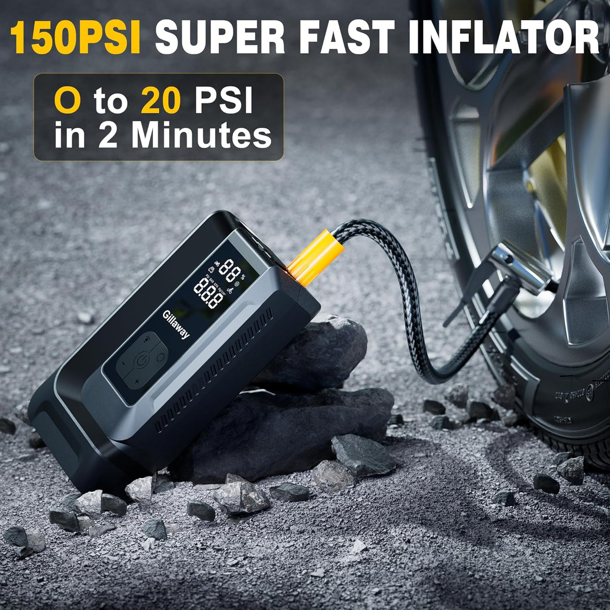 Jump Starter 4500A Car Jumper Starter Portable with 150PSI Tire Inflator, Battery Jumper Starter Portable, Air Compressor, Flashlight and Power Bank
