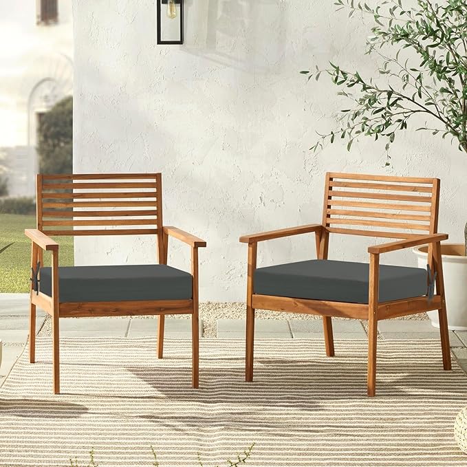 downluxe Outdoor Chair Cushions Set of 6 for Patio Furniture, Water-Resistant Square Corner Patio Chair Cushions with Ties, High Density Foam Outdoor Seat Cushion, 18.5" X 16" X 3", Slate Grey
