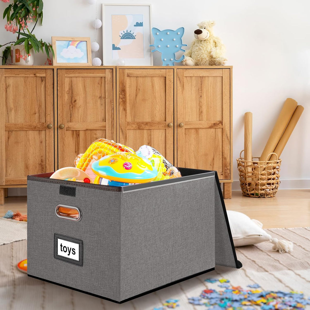Huolewa Portable File Organizer Box with Lid, Stylish Filing Box Organizer Cabinet For Hanging File Folders, Universal Hanging Filing & Storage Boxes with Plastic Slides for Office/Decor/Home