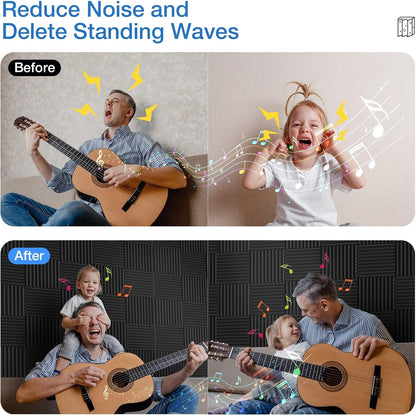 12 Pack Acoustic Panels Self-Adhesive, 1" X 12" X 12" Quick-Recovery Sound Proof Foam Panels, Acoustic Foam Wedges High Density, Soundproof Wall Panels for Home,Studio,Gaming -Black