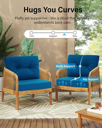 YEFU 24x24 Outdoor Cushions for Patio Furniture: Waterproof Fade Resistant Outdoor Seat Cushions Set of 2 - Olefin Deep Seat Paio Cushion Pads Replacement with Ties for Chair Sofa Couch(Dark Blue)
