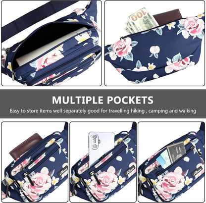 Waist Pack Bag Fanny Pack for Men&Women Hip Bum Bag with Adjustable Strap for Outdoors Workout Traveling Casual Running Hiking Cycling (New Blue Flowers)
