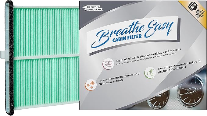 Spearhead HEPA Breathe Easy Cabin Filter, Up to 99.97% Filtration of 0.3 Micron Particles w/No Airflow Reduction (BE-811H)