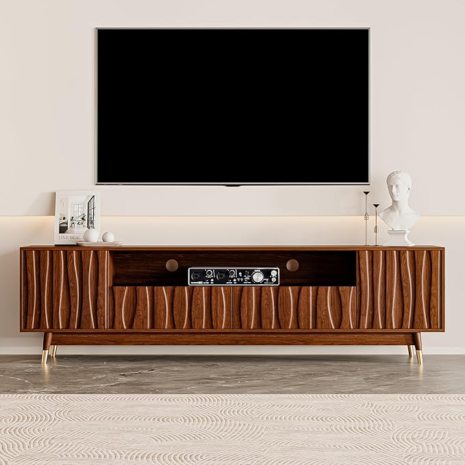 ATJafurn 78‘’ Brown Walnut Finish TV Stand