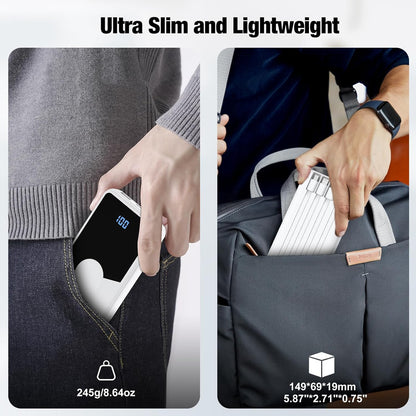 Portable Charger with Built in Cables,High Speed Power Bank 10000mAh Travel Battery Pack 5 Outputs 3 Inputs Portable Phone Charger Backup Battery for iPhone, Samsung, iPad,Tablets (White)