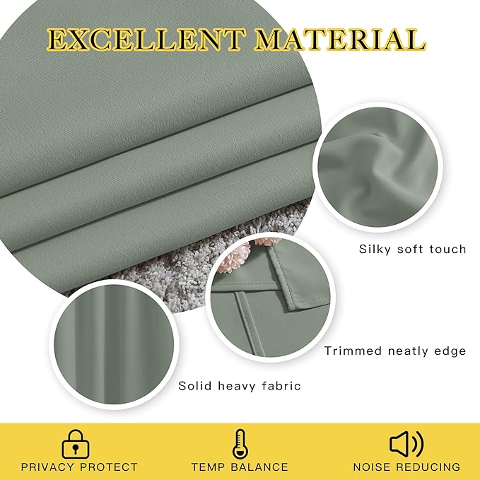 NICETOWN Sage Green 102 inch Curtains, Grommet Thermal Insulated Window Treatments Room Darkening Drape Room Divider for Living Room/Bedroom, W66 x L102, 2 Panels
