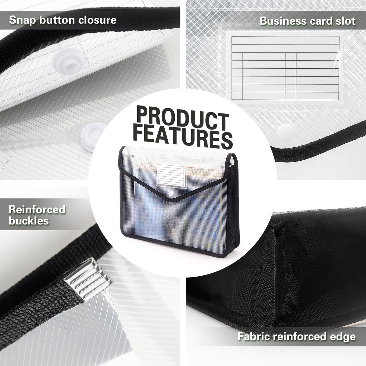 Plastic Expanding File Folder, Transparent envelopes with Snap Closure, No Dividers, Large Capacity, Fit Letter/A4 Size (Black)