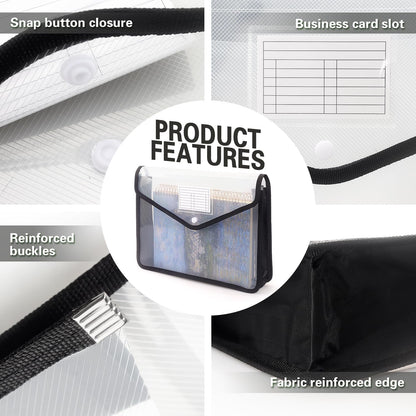 Plastic Expanding File Folder, Transparent envelopes with Snap Closure, No Dividers, Large Capacity, Fit Letter/A4 Size (Black)