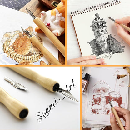 Nib Pen Holder Set, Pack of 10 Comfortable Grip Smoother Comic Dip Wooden Pen Nib Holder for Beginners Professional Art Painting English Calligraphy and Comic Creation(Log Color)
