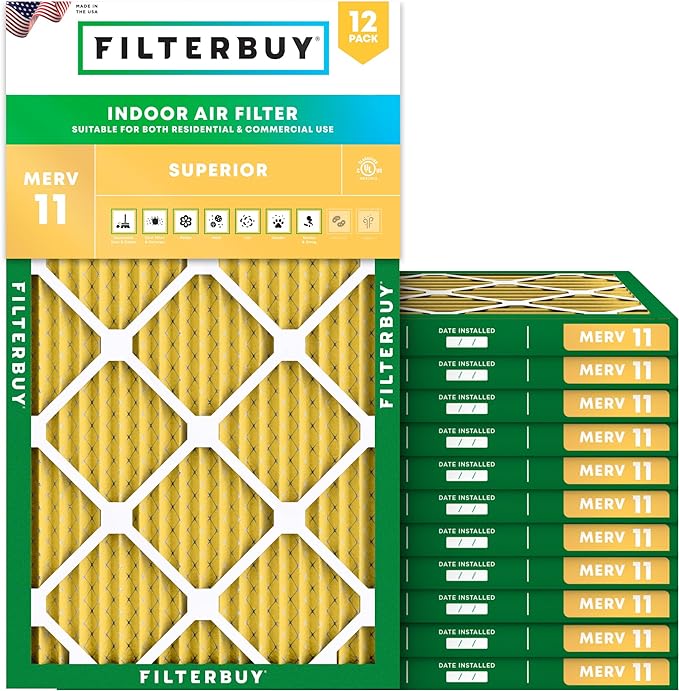 Filterbuy 8x20x1 Air Filter MERV 11 Superior Pet & Allergy Defense (12-Pack), Electrostatic Pleated HVAC AC Furnace Filters Replacement, Made in USA (Actual Size: 8.00 x 20.00 x 0.75)