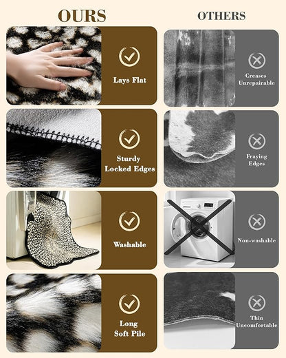 Leopard Print Rug for Living Room, Cheetah Rug 5.2x7 Faux Animal Print Skin Cheetah Area Rug for Bedroom Nursery Animal Fur Hide Irregular Shaped Rustic Antelope Black