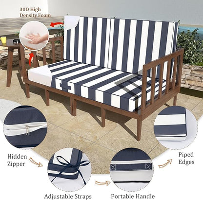 46 x 24 Outdoor Loveseat Cushion Set, 3 Piece Seat Cushions for Patio Furniture,Fade Resistant,Water Repellent, Outdoor Cushion Set for Wicker Couch,Bench,Swing,Blue White Striped