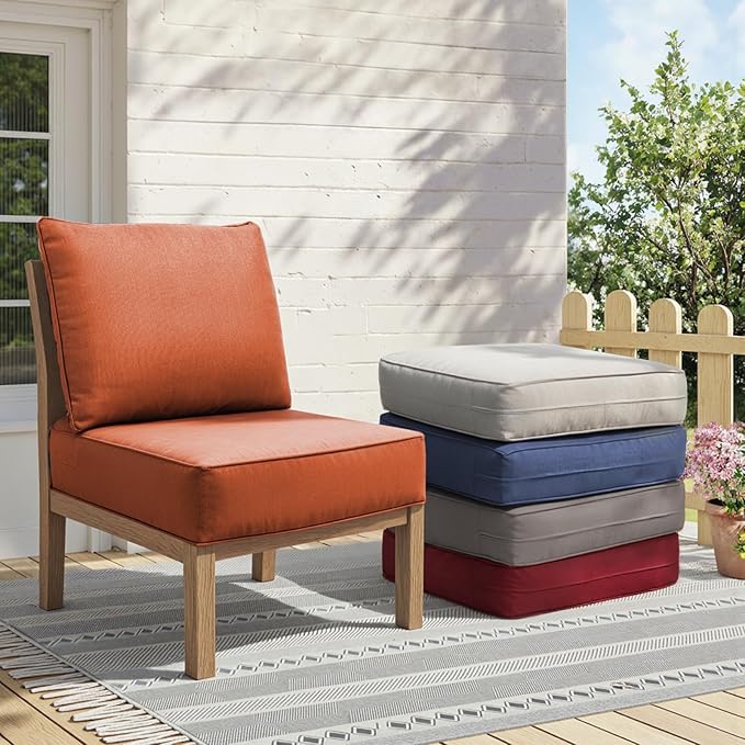 Outdoor Cushion Set for Furniture Patio Furniture, UV Resistant, Water Resistant - 6 Inch Thick Foam Garden Cushions– 24x24 Inch Patio Seat Covers for Chair/Sofa/Couch | Orange | 8-Pack |