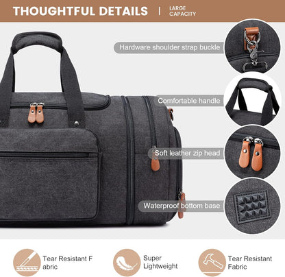 Sucipi Canvas Travel Duffel Bag for Men, Weekend Overnight Bag with Shoe Compartment and Toiletry Bag, Carry-On for Airplanes, Dark Grey