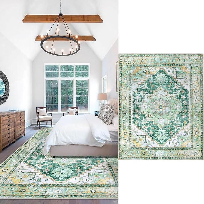 8x10 Boho Area Rug, Machine Washable Area Rugs 8x10 for Living Room (Green)