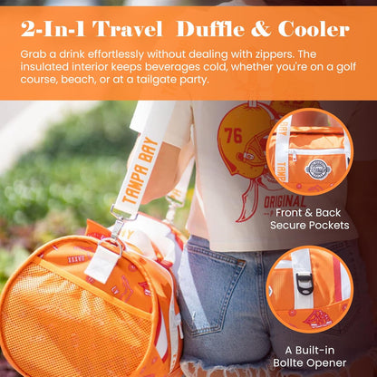Varsity Cooler Tampa Bay Travel Party Duffel & Cooler – 30 Can Leakproof Insulated Tote Bag, Waterproof Soft Compartment for Tailgating, Golf, Beach, Carry-On Luggage & Outdoor Sports