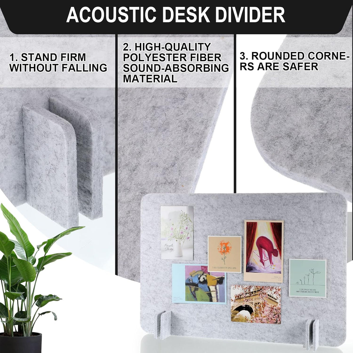 4 Pack Acoustic Desk Divider Desk Partition - Freestanding Privacy Panel 16 x 24 Inches Noise Reducing Partition for Office Table Standing Student Study Reception Area(Silver Gray)