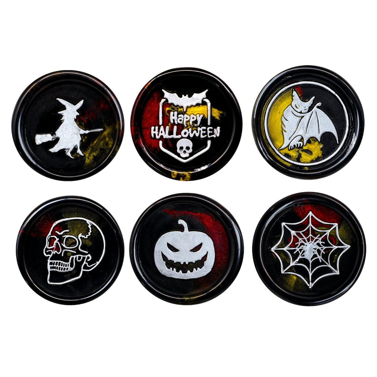 SWANGSA Halloween Wax Seal Stamp Set, Vintage 6 Pieces Sealing Wax Stamp Heads and 1 Wooden Handle for Halloween Party Invitations, Letters, Envelopes, Christmas (Halloween Set)