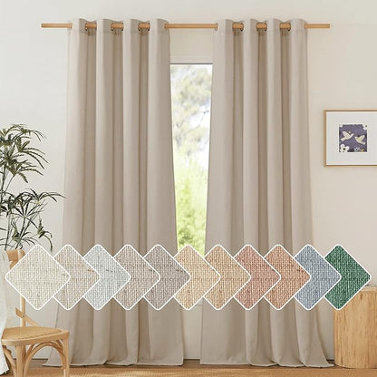 NICETOWN Thick Linen Blend 108 inches Long Curtains, Grommet Bedroom Window Treatments Privacy with Light Penetration Natural Linen Burlap for Living Room, Taupe, W55 x L108, 2 Panels