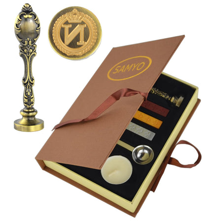 Samyo Creative Romantic Stamp Maker Classic Old-Fashioned Style Brass Color Wax Seal Sealing Stamp Vintage Antique Alphabet Initial Letter Set - (Letter N)