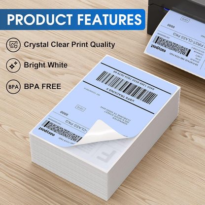 MaxGear 4" x 6" Direct Thermal Labels, 500 Fanfold Shipping Package Labels, Perforated White, Commercial Grade, Permanent Adhesive, Compatible with Most Thermal Printers, Blue