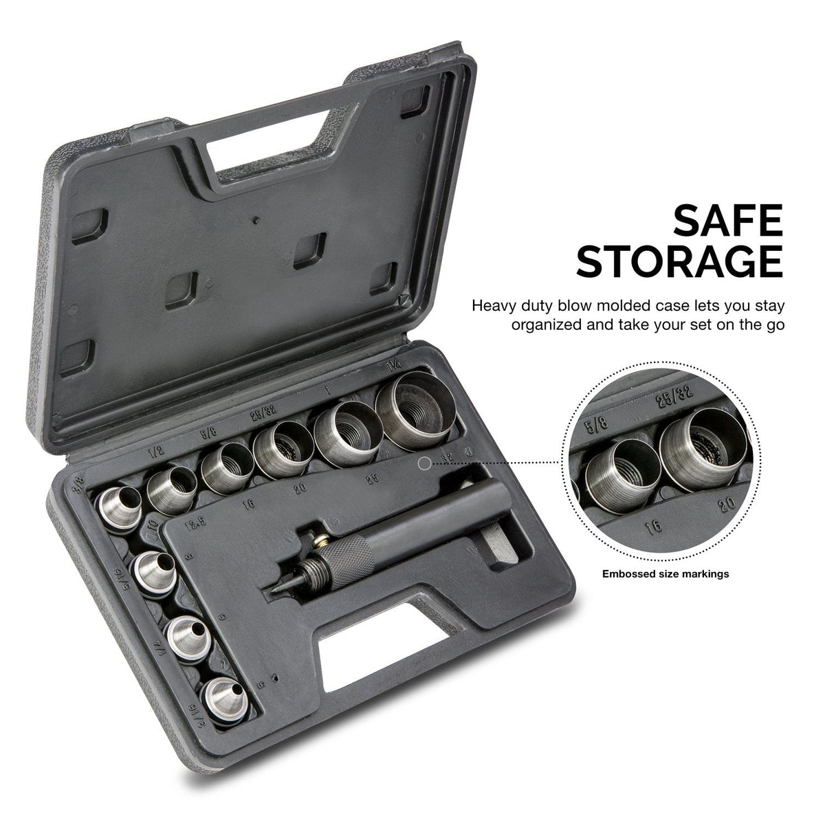 NEIKO 02614A Interchangeable Large Hollow Hole Punch Tool Set, 10 Piece, Gasket Maker, Heavy Duty Gasket Punch Set, Includes Hole Puncher Tool Carrying Case, Leather Punch Set