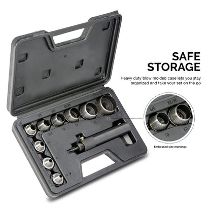NEIKO 02614A Interchangeable Large Hollow Hole Punch Tool Set, 10 Piece, Gasket Maker, Heavy Duty Gasket Punch Set, Includes Hole Puncher Tool Carrying Case, Leather Punch Set