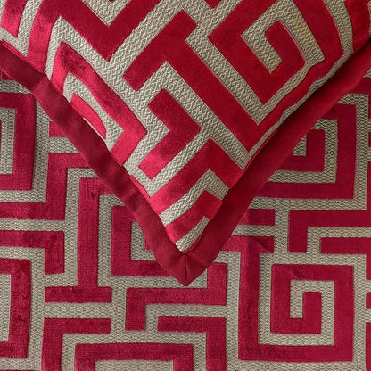 The HomeCentric King/Queen/Twin Red Designer CA King 86"x18" Bed Runner with Pillow Cover, Maze Bed Scarf on Velvet Fabric - Path