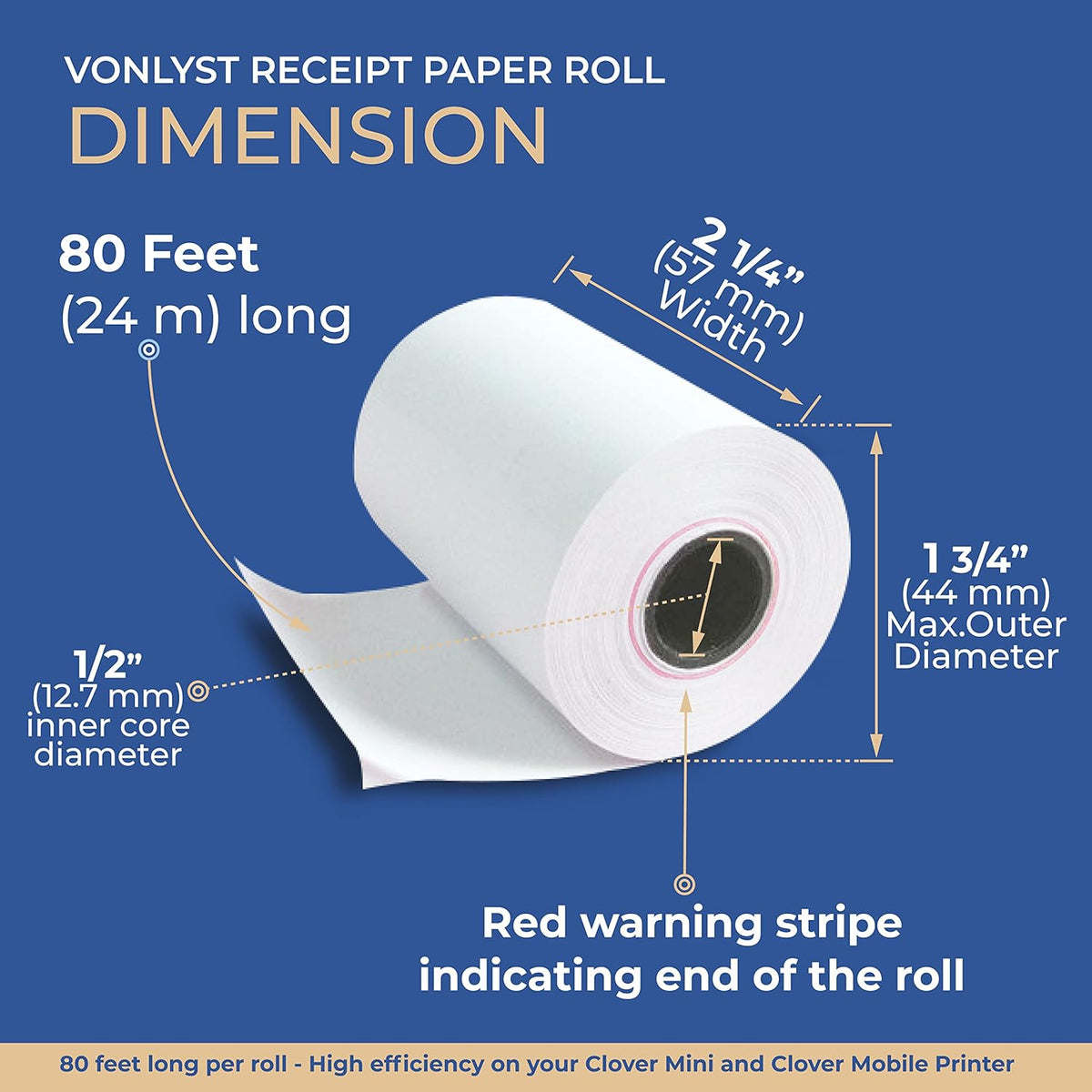 Receipt Paper for Clover Mini and Clover Mobile Thermal Printer 2 1/4 x 80 (40 rolls)