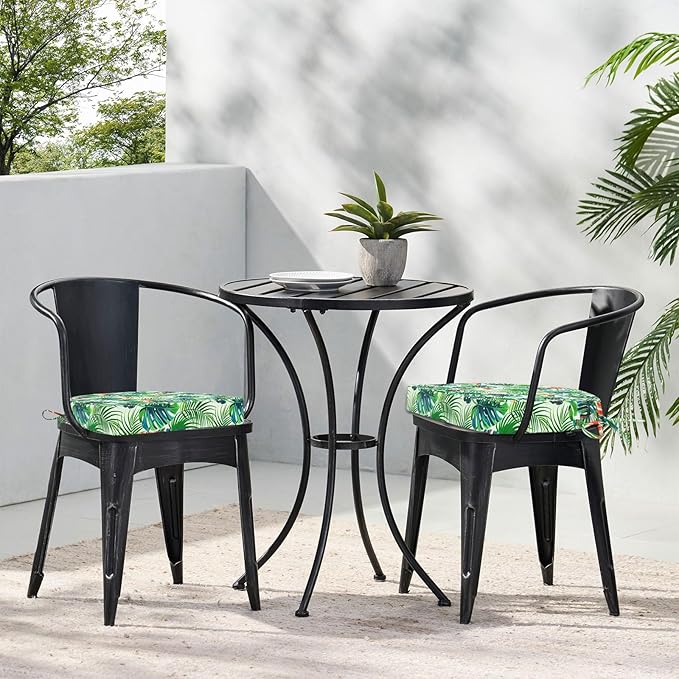 Topotdor Outdoor Chair Cushions Set of 2, Waterproof Patio Chair Cushions for Outdoor Furniture, Round Corner Seat Chair Pads with Ties for Patio Garden Dining Office, 17"x16"x2", Tropical Plant