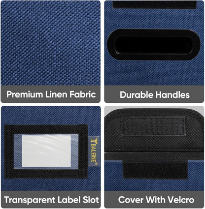 BALEINE File Organizer Box with Lid, Collapsible File Folder Organizer with Plastic Slide, Hanging File Folder Box for Office Document Storage (2 Pack, Blue, S)