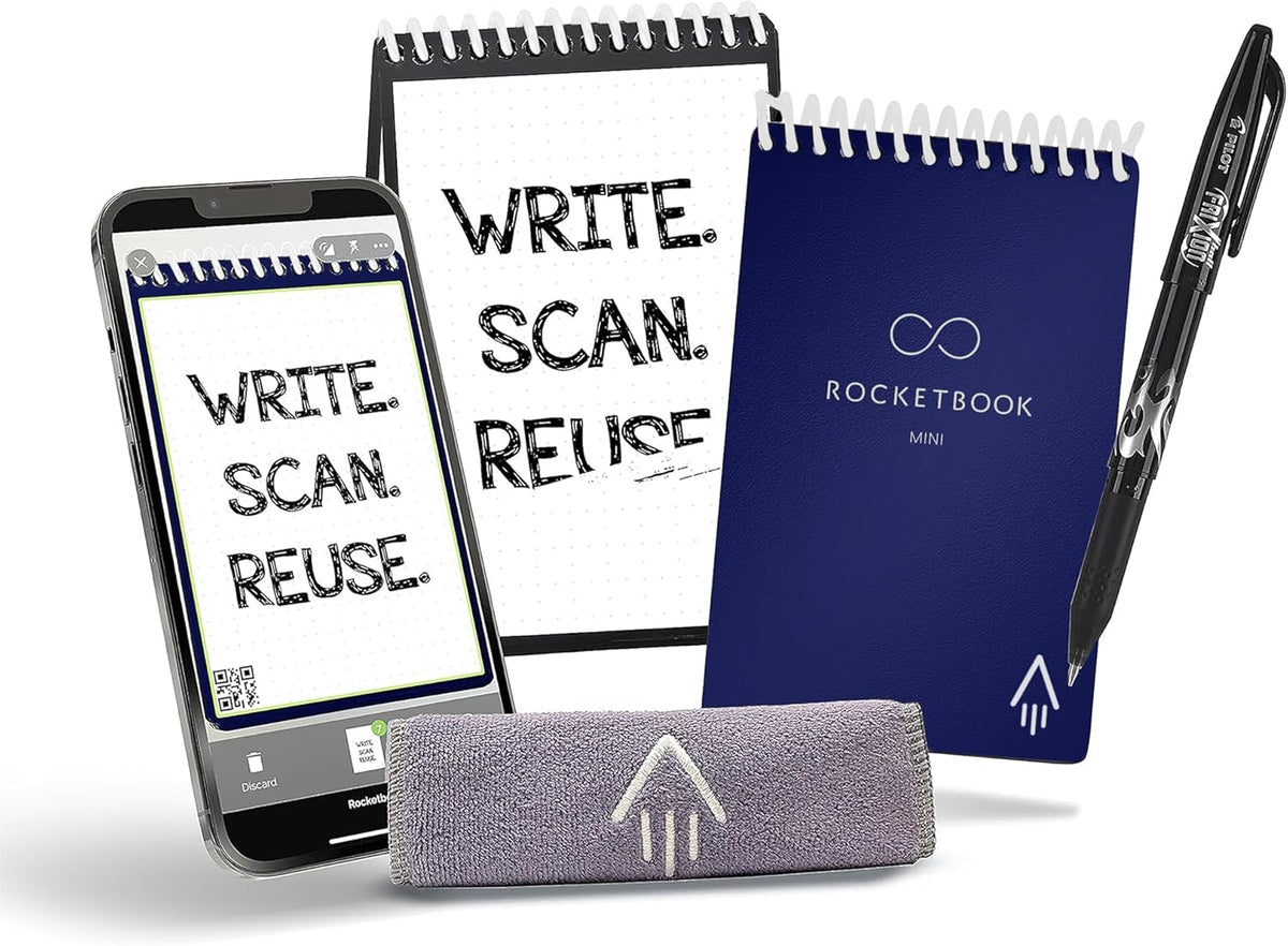 Rocketbook Smart Reusable Notebook, Mini Spiral Notebook, Midnight Blue, (3.5" x 5.5")