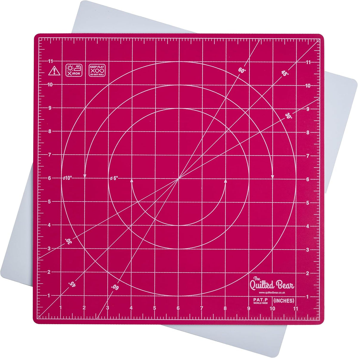 The Quilted Bear Rotating Cutting Mat 12" x 12" - Locking & Rotating Self Healing Cutting Board for Sewing, Fabric & Quilting - 360 Degree Sewing Supplies Mat for Craft Table (Pink)