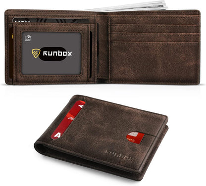 RUNBOX Novelty Wallet for Men Slim 11 Credit Card Holder Slots Leather RFID Blocking Small Thin Men's Wallet Bifold Minimalist Front Pocket Large Capacity Gift Box