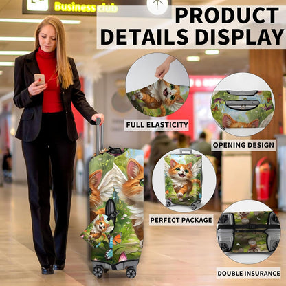 Travel Luggage Cover,Cute Cat Theme Suitcase Cover Accessory Kit, Luggage Tag, and Comfortable Luggage Handle Wrap, Washable Zipper Close Luggage Suitcase Protector (18-20 inch,S)