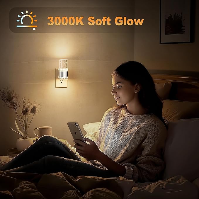 JandCase Night Light, Night Lights Plug into Wall, 2 Pack 3000K Warm White LED