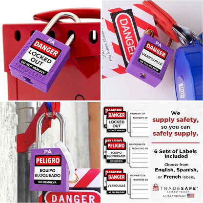 TRADESAFE Lockout Tagout Locks Set, 10 Purple Keyed Alike Unlimited Grouping Safety Padlocks, 2 Keys Per Lock, OSHA Compliant Loto Locks for Lock Out Tag Out Kits