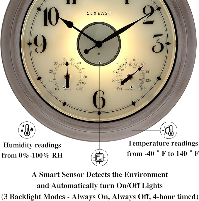 CLXEAST 18 Inch Illuminated Outdoor Clock
