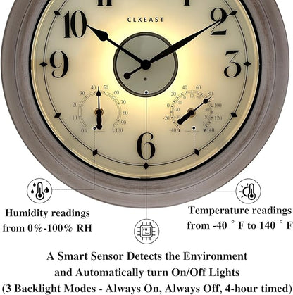CLXEAST 18 Inch Illuminated Outdoor Clock