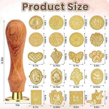 21 Pcs Wax Seal Stamp Kit, Vintage Classic Brass Wax Stamp Seal Head with Wooden Handle for Wedding Party Invitation Greeting Cards Envelopes Gift Wrapping Letter