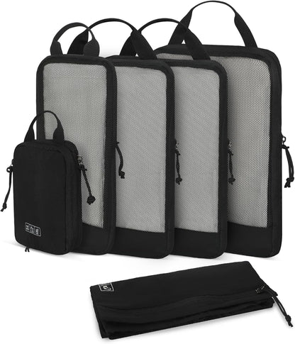 Hynes Eagle 6 Set/ 4 Set/ 2 Set Compression Packing Cubes Travel Essentials Lightweight Nylon Luggage Suitcase Organizer Bag Black 6PCS