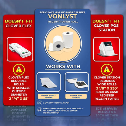 Receipt Paper for Clover Mini and Clover Mobile Thermal Printer 2 1/4 x 80 (40 rolls)