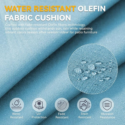 Outdoor Cushion Set for Furniture Patio Furniture, UV Resistant, Water Resistant - 6 Inch Thick Foam Garden Cushions– 24x24 Inch Patio Seat Covers for Chair/Sofa/Couch | Light Blue | 5-Pack |