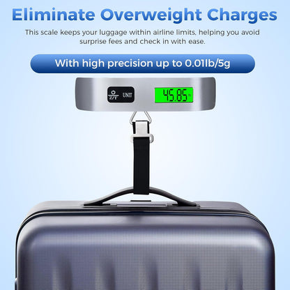 Digital Luggage Scale, WGGE Travel Luggage Weight Scale, Max 110lbs/50kg Baggage Scale with Backlit LCD Display