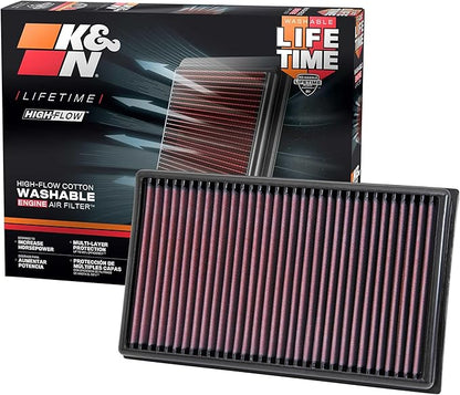 K&N High-Flow Original Lifetime Engine Air Filter: Increase Power: Premium, Washable: Compatible with 2013-2025 AUDI: A1, A3, Q2, Q3, TT, 33-3005