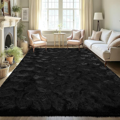 LOCHAS Ultra Soft Indoor Modern Area Rugs Fluffy Living Room Carpets for Children Bedroom Home Decor Nursery Rug 8 x10 Feet, Black