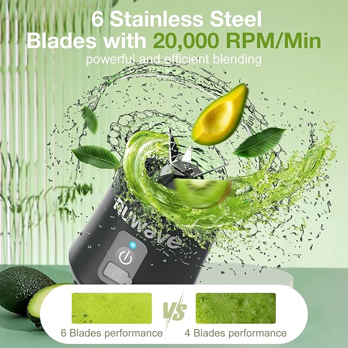 Nuwave Portable Blender for Smoothies and Shakes, 2025 New & Improved, 16 OZ On-The-Go Small Juice MIni with 6 Blades, Rechargeable, BPA-Free, Leak-Proof Lid, for Gym, Kitchen, Office